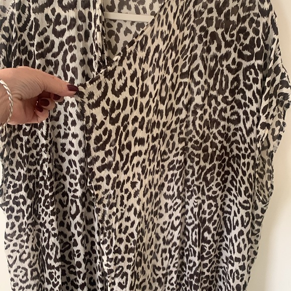 J Crew Leopard open front fringe detail kimono cape cardigan swim coverup SZ M/L - Picture 5 of 14